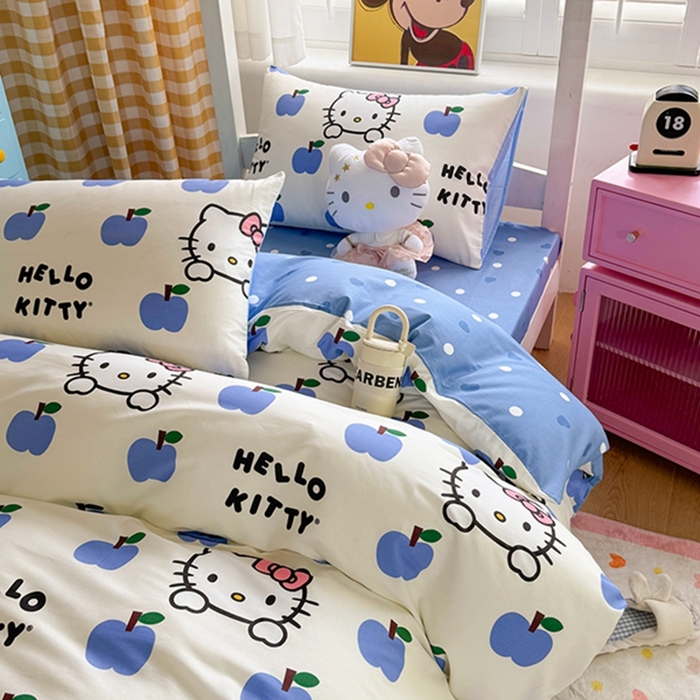 91家纺网 家纺一手货源 找家纺 富瑞阁 2024新款13070全棉三丽鸥三件套四件套 苹果乐园