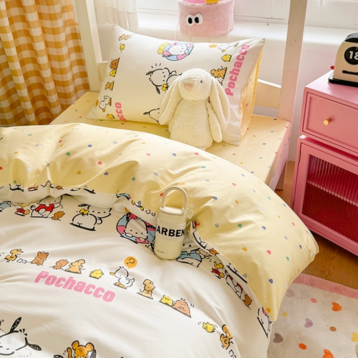 91家纺网 家纺一手货源 找家纺 富瑞阁 2024新款13070全棉三丽鸥三件套四件套 欢乐帕恰