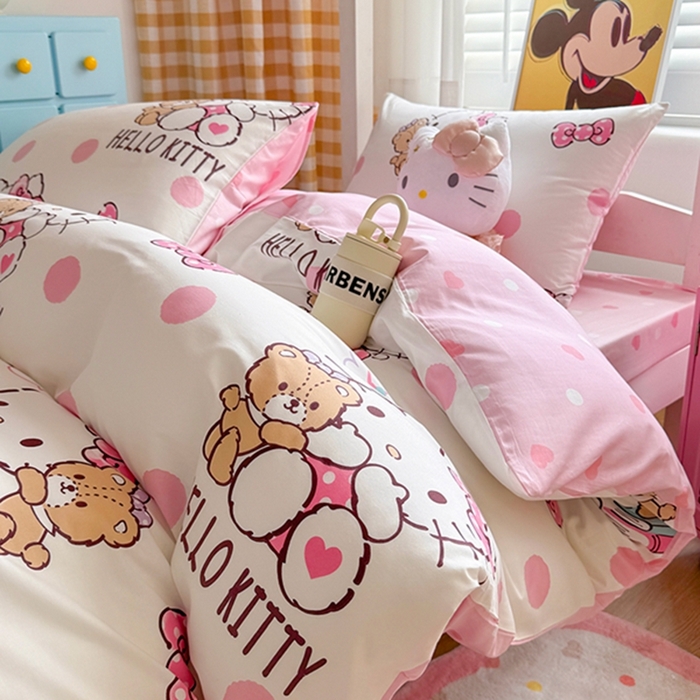 91家纺网 家纺一手货源 找家纺 富瑞阁 2024新款13070全棉三丽鸥三件套四件套 半月时光