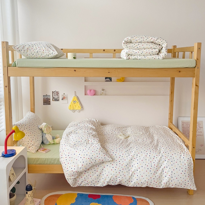 91家纺网 家纺一手货源 找家纺 梦家居 2024新款全棉简约风学生宿舍三件套 彩色点点