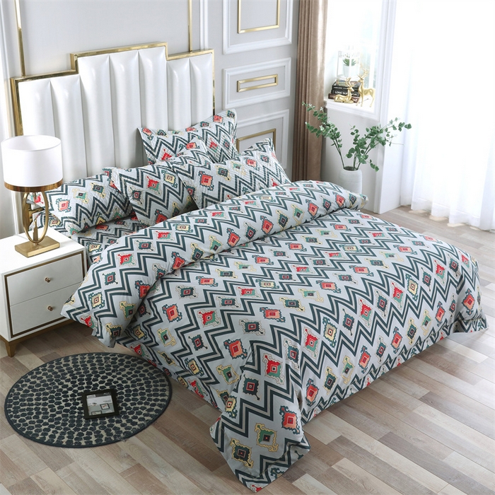 91家纺网 家纺一手货源 找家纺 2024新款全棉13376印花床盖款四件套系列 波西米亚