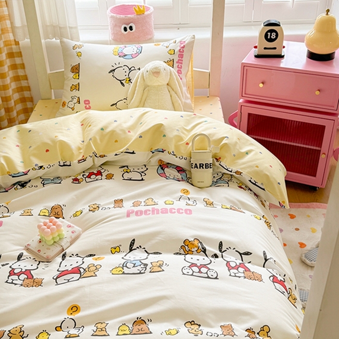 91家纺网 家纺一手货源 找家纺 富瑞阁 2024新款13070全棉三丽鸥三件套四件套 欢乐帕恰