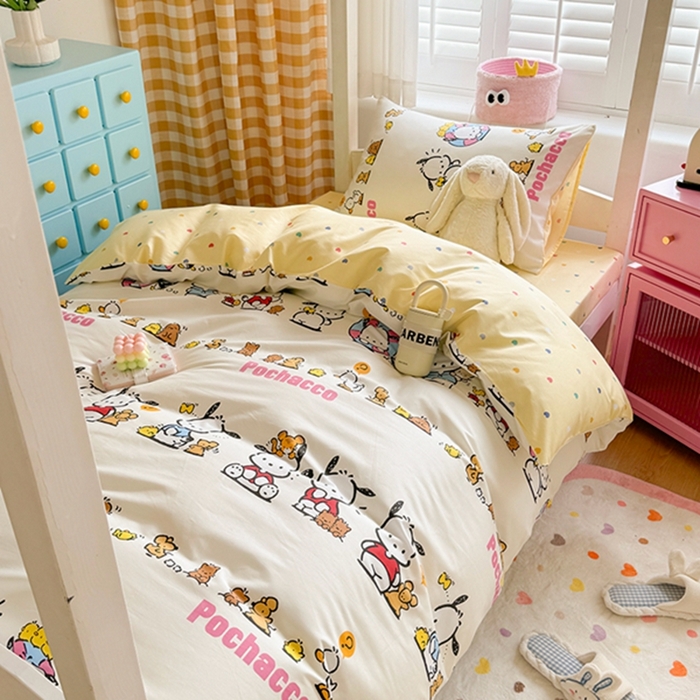 91家纺网 家纺一手货源 找家纺 富瑞阁 2024新款13070全棉三丽鸥三件套四件套 欢乐帕恰