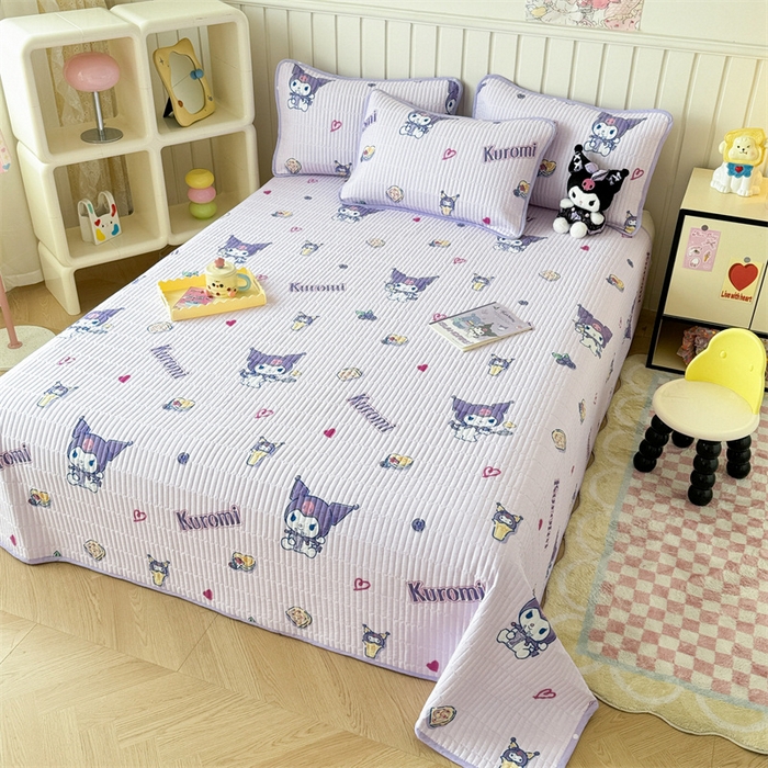 91家纺网 家纺一手货源 找家纺 沐辰 2024新款13372正反全棉印花床盖 甜心库洛米