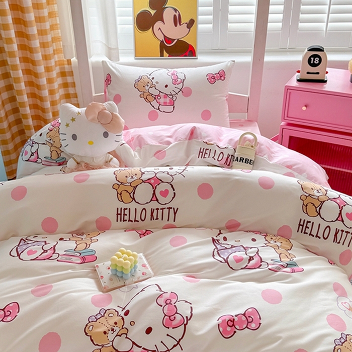 91家纺网 家纺一手货源 找家纺 富瑞阁 2024新款13070全棉三丽鸥三件套四件套 半月时光