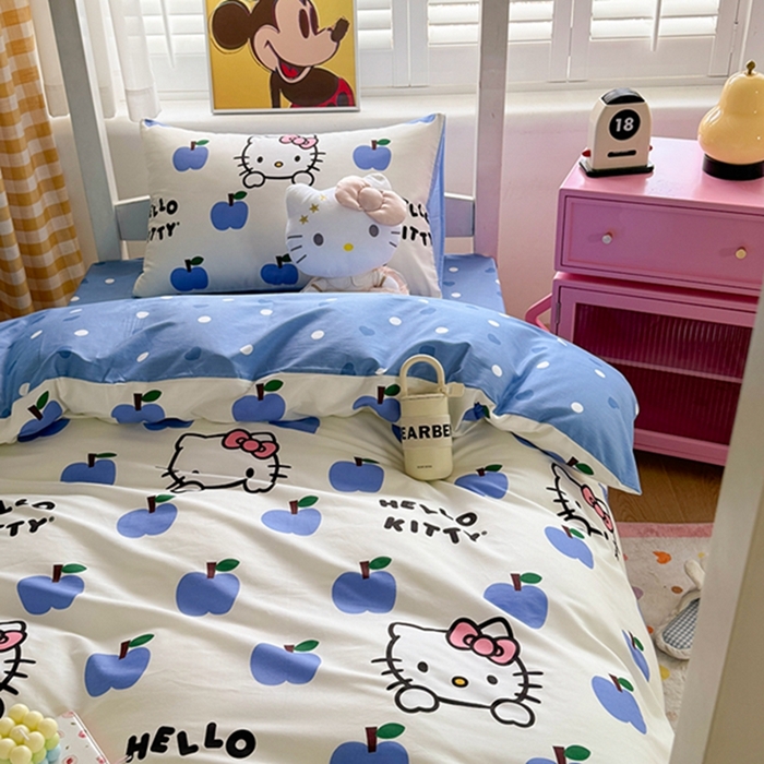 91家纺网 家纺一手货源 找家纺 富瑞阁 2024新款13070全棉三丽鸥三件套四件套 苹果乐园