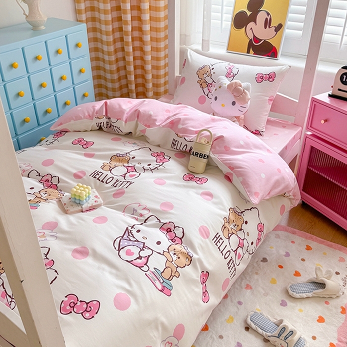 91家纺网 家纺一手货源 找家纺 富瑞阁 2024新款13070全棉三丽鸥三件套四件套 半月时光