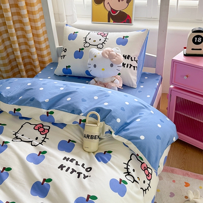 91家纺网 家纺一手货源 找家纺 富瑞阁 2024新款13070全棉三丽鸥三件套四件套 苹果乐园