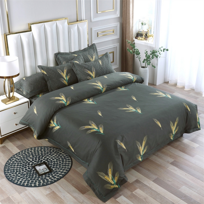 91家纺网 家纺一手货源 找家纺 2024新款全棉13376印花床盖款套件单品系列 大麦灰