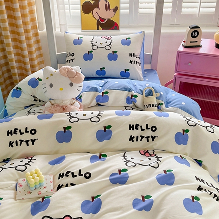 91家纺网 家纺一手货源 找家纺 富瑞阁 2024新款13070全棉三丽鸥三件套四件套 苹果乐园