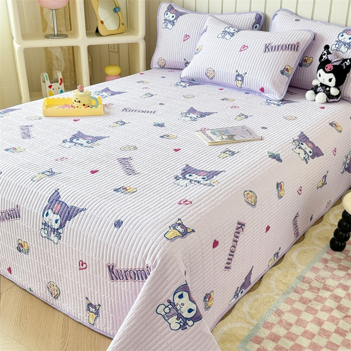 91家纺网 家纺一手货源 找家纺 沐辰 2024新款13372正反全棉印花床盖 甜心库洛米