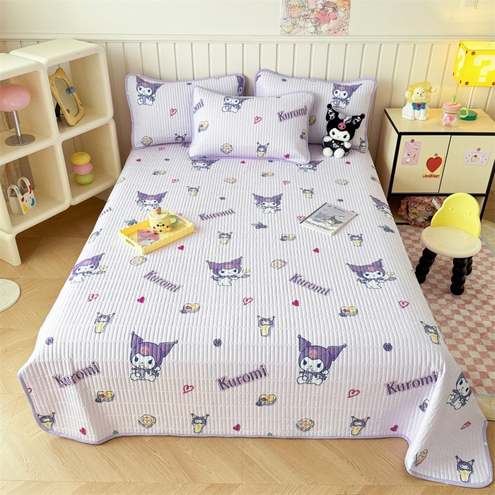 91家纺网 家纺一手货源 找家纺 沐辰 2024新款13372正反全棉印花床盖 甜心库洛米