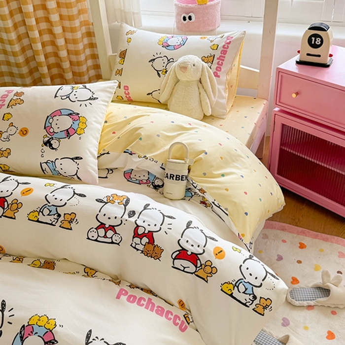 91家纺网 家纺一手货源 找家纺 富瑞阁 2024新款13070全棉三丽鸥三件套四件套 欢乐帕恰