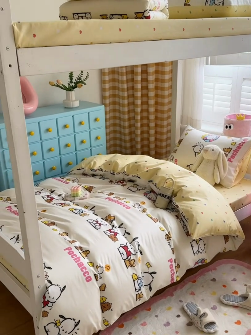 91家纺网 家纺一手货源 找家纺 富瑞阁 2024新款13070全棉三丽鸥三件套四件套 欢乐帕恰