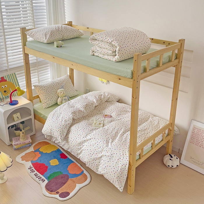 91家纺网 家纺一手货源 找家纺 梦家居 2024新款全棉简约风学生宿舍三件套 彩色点点