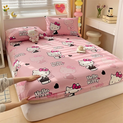 91家纺网 家纺一手货源 找家纺 名兮家居 2024新款三丽鸥全棉印花床笠【含防伪标】 爱心kt