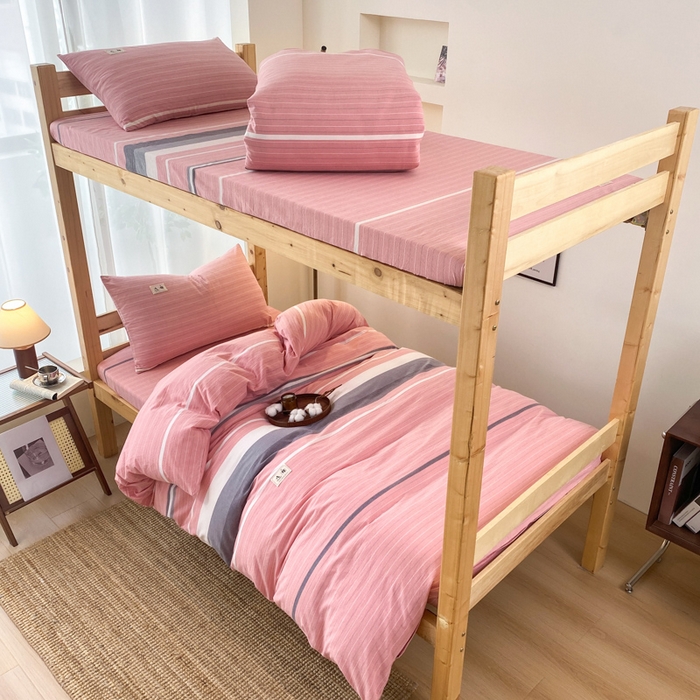 91家纺网 家纺一手货源 找家纺 21度C 2024新款色织全棉水洗棉学生三件套 豆蔻粉