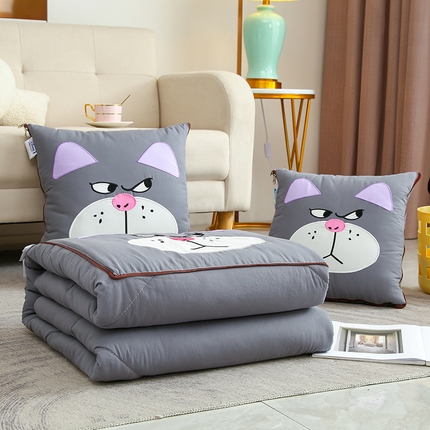 乐坊  2024新款贴布绣抱枕被 愤怒猫