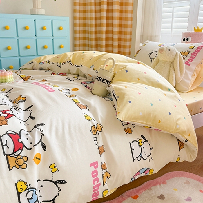 91家纺网 家纺一手货源 找家纺 富瑞阁 2024新款13070全棉三丽鸥三件套四件套 欢乐帕恰