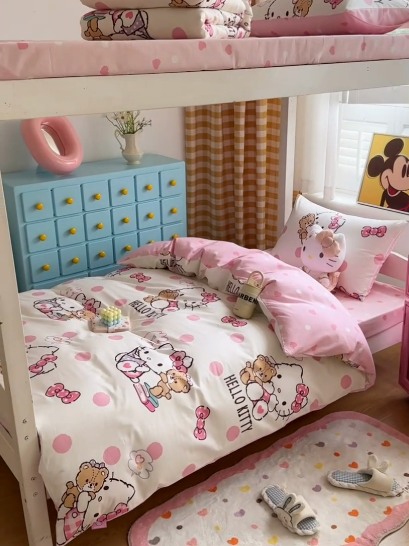 91家纺网 家纺一手货源 找家纺 富瑞阁 2024新款13070全棉三丽鸥三件套四件套 半月时光