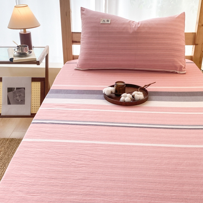 91家纺网 家纺一手货源 找家纺 21度C 2024新款色织全棉水洗棉学生三件套 豆蔻粉