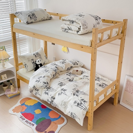 91家纺网 家纺一手货源 找家纺 梦家居 2024新款全棉简约风学生宿舍三件套 墨竹-米色