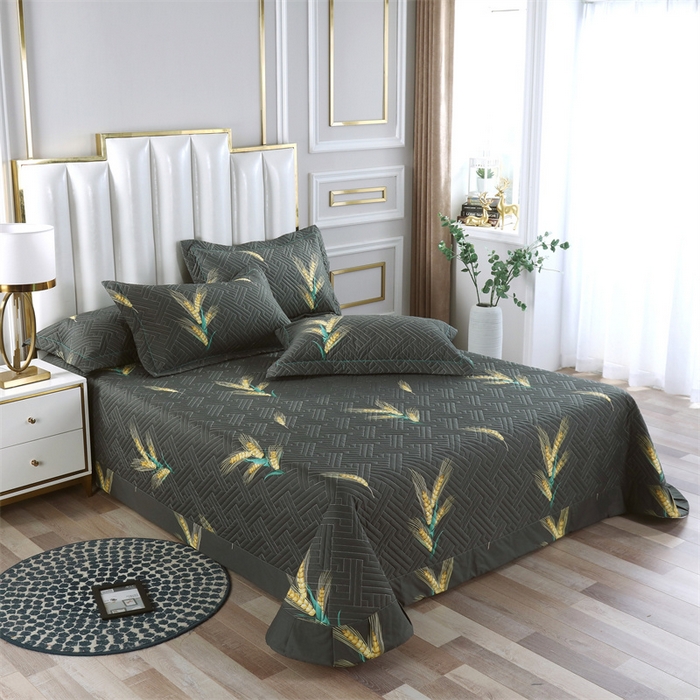 91家纺网 家纺一手货源 找家纺 2024新款全棉13376印花床盖款套件单品系列 大麦灰