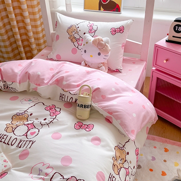 91家纺网 家纺一手货源 找家纺 富瑞阁 2024新款13070全棉三丽鸥三件套四件套 半月时光