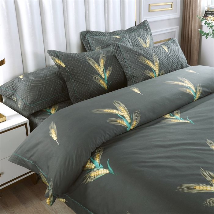 91家纺网 家纺一手货源 找家纺 2024新款全棉13376印花床盖款套件单品系列 大麦灰