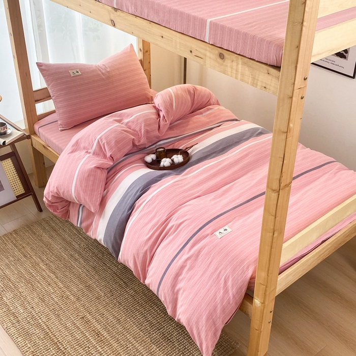 91家纺网 家纺一手货源 找家纺 21度C 2024新款色织全棉水洗棉学生三件套 豆蔻粉