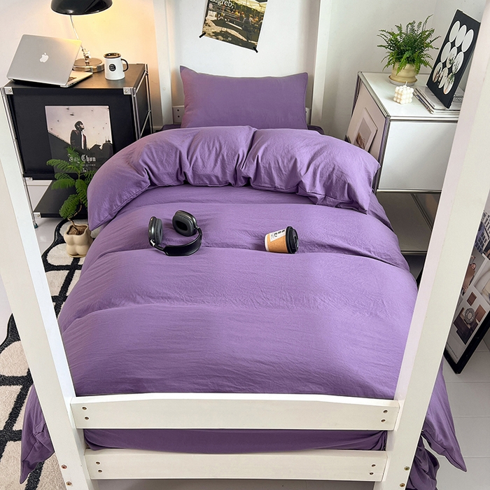 91家纺网 家纺一手货源 找家纺 （总）贝拉梦家纺 2024新款褶皱炒鸡糯纯色水洗棉学生床三件套