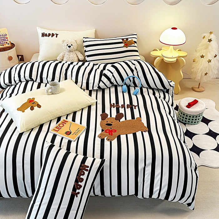 91家纺网 家纺一手货源 找家纺 大境 2024新款毛巾绣全棉纯棉学生三件套四件套 Happy