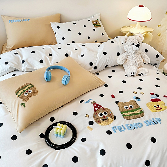 91家纺网 家纺一手货源 找家纺 大境 2024新款毛巾绣全棉纯棉学生三件套四件套 曲奇饼干-波点