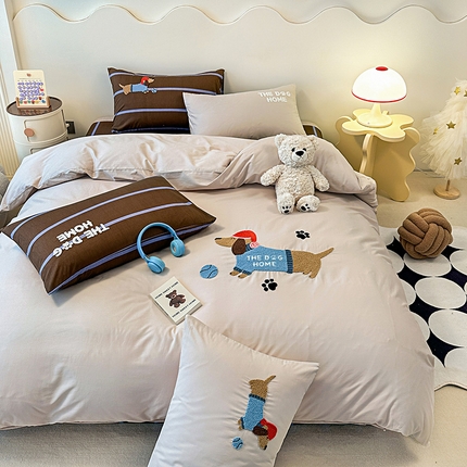 大境 2024新款毛巾绣全棉纯棉学生三件套四件套 小腊条-浅灰