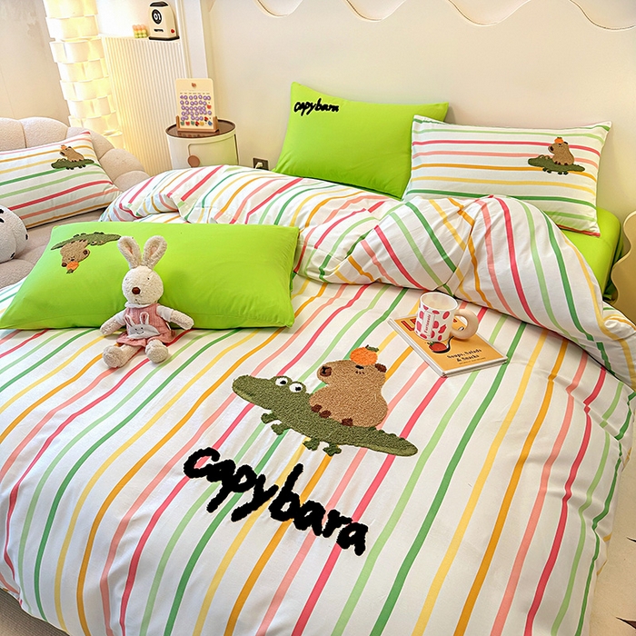 91家纺网 家纺一手货源 找家纺 大境 2024新款毛巾绣全棉纯棉学生三件套四件套 小快乐-彩条