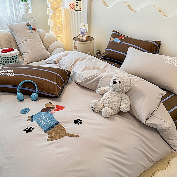 91家纺网 家纺一手货源 找家纺 大境 2024新款毛巾绣全棉纯棉学生三件套四件套 小腊条-浅灰