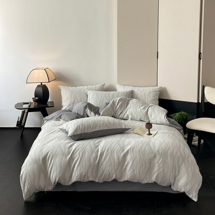 莱茵家居 2024新款40sA类全棉水洗绵三层纱提花四件套-流年系列 流年-绅士灰