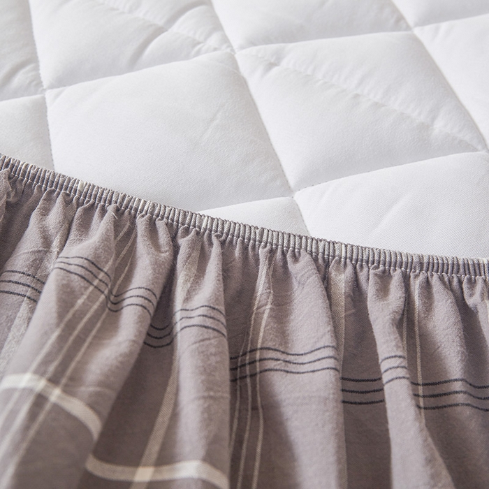 91家纺网 家纺一手货源 找家纺 3C 2024新款全棉水洗棉色织大豆夹棉抗菌床笠 千茉灰