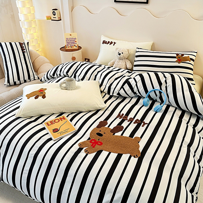 91家纺网 家纺一手货源 找家纺 大境 2024新款毛巾绣全棉纯棉学生三件套四件套 Happy