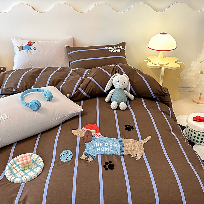 91家纺网 家纺一手货源 找家纺 大境 2024新款毛巾绣全棉纯棉学生三件套四件套 小腊条-咖条