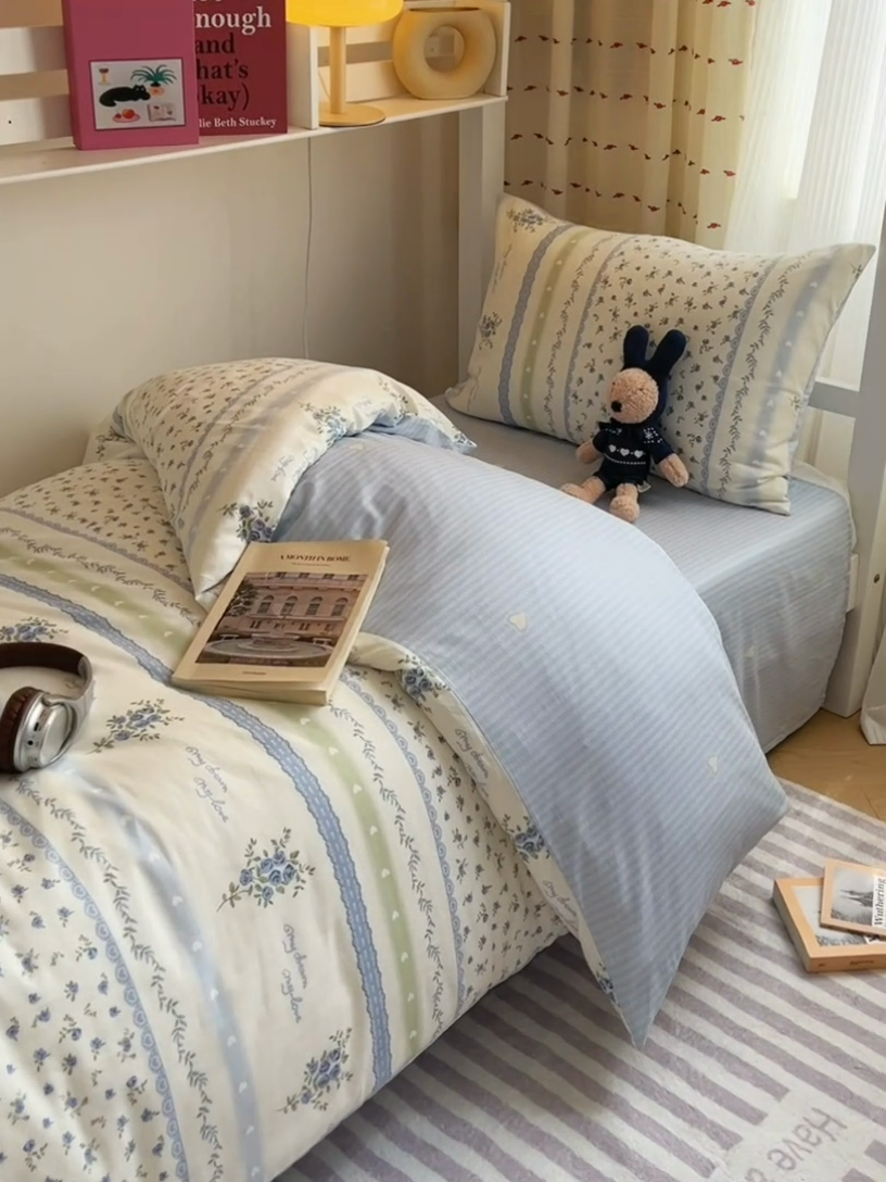 91家纺网 家纺一手货源 找家纺 富瑞阁2024新款13070学生宿舍全棉三件套 星愿 