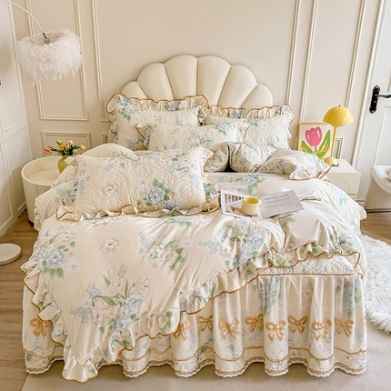 91家纺网 家纺一手货源 找家纺 （总）宜凡家纺 2024新款全棉印花公主风夹棉床裙四件套