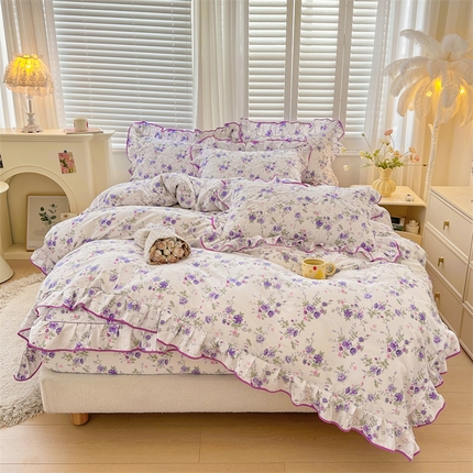 91家纺网 家纺一手货源 找家纺 （总）宜凡家纺 2024新款全棉印花公主风夹棉床笠四件套