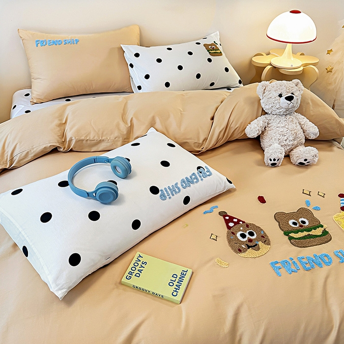 91家纺网 家纺一手货源 找家纺 大境 2024新款毛巾绣全棉纯棉学生三件套四件套 曲奇饼干-浅咖