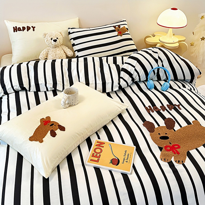 91家纺网 家纺一手货源 找家纺 大境 2024新款毛巾绣全棉纯棉学生三件套四件套 Happy