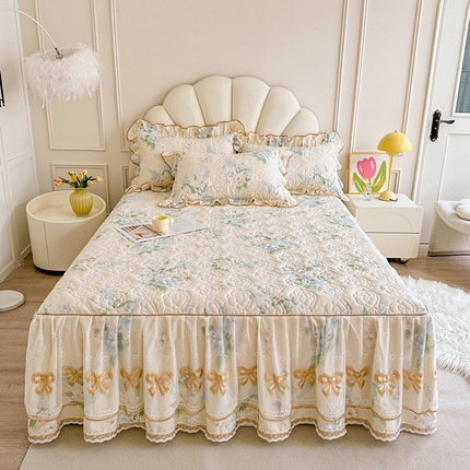 91家纺网 家纺一手货源 找家纺 （总）宜凡家纺 2024新款全棉印花公主风夹棉床裙三件套