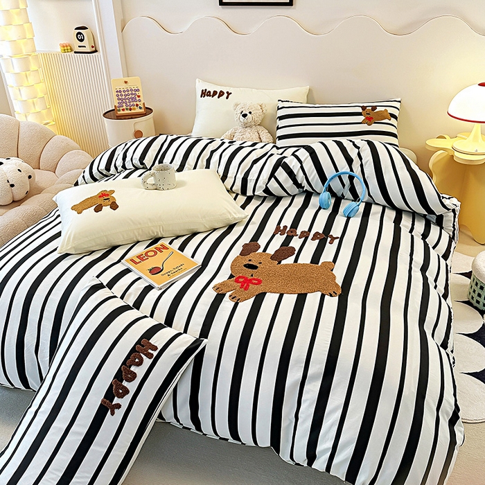 91家纺网 家纺一手货源 找家纺 大境 2024新款毛巾绣全棉纯棉学生三件套四件套 Happy