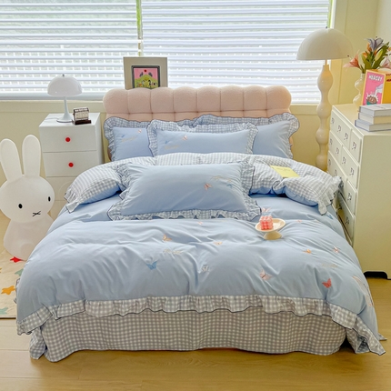 韩都家居 2024新款ins韩系水洗云朵棉刺绣四件套【蝶影仙踪】 蝶影仙踪-兰