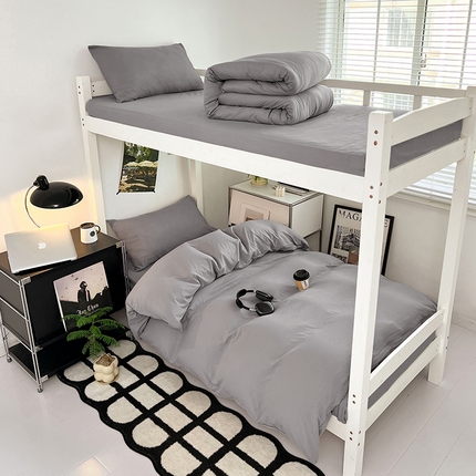 贝拉梦家纺 2024新款褶皱炒鸡糯纯色水洗棉学生床三件套 莫奈灰