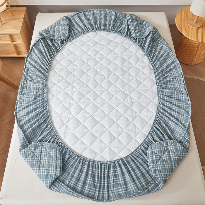 91家纺网 家纺一手货源 找家纺 3C 2024新款全棉水洗棉色织大豆夹棉抗菌床笠 花漾兰灰